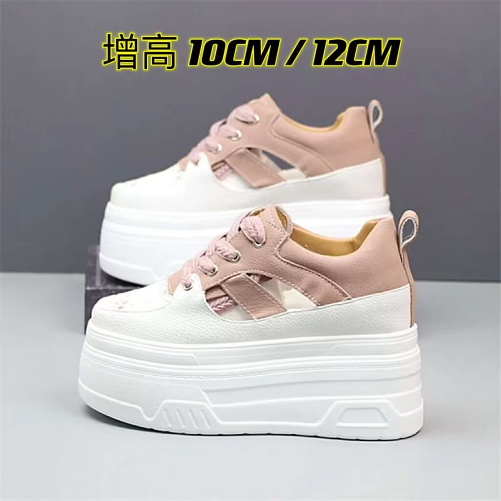 内增高12公分包头凉鞋女夏新款透气镂空小白鞋百搭厚底休闲洞洞鞋