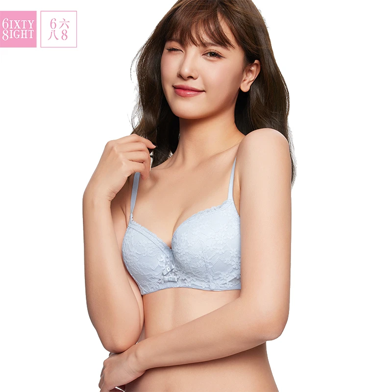 6IXTY8IGHT 68内衣女雏菊图案蕾丝薄胸垫上托钢圈精致优雅BR12576
