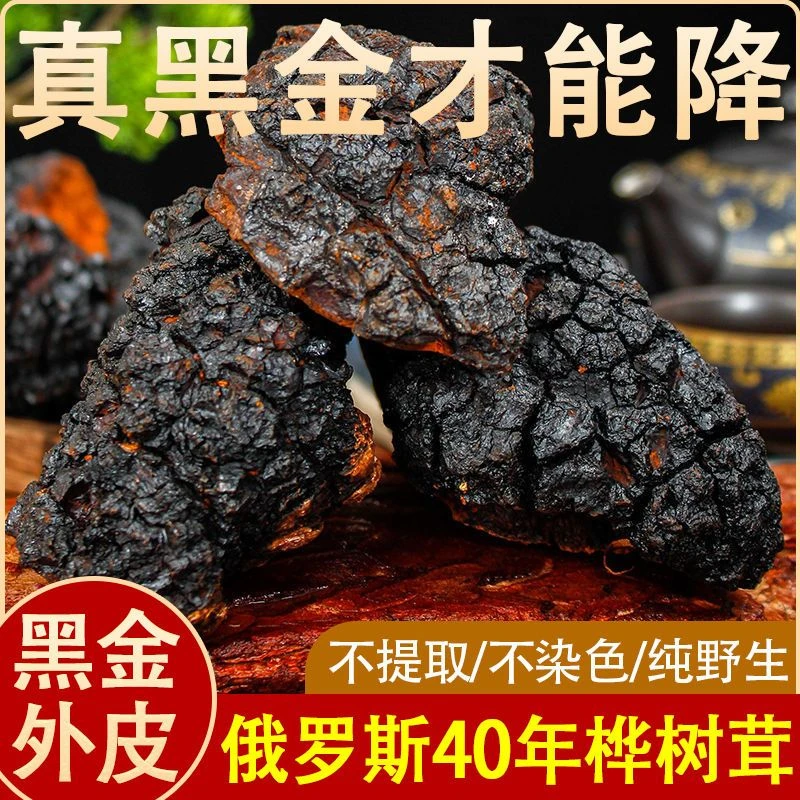 俄罗斯桦树茸40年份带黑金白桦茸原装进口野生桦褐孔菌250g桦树泪