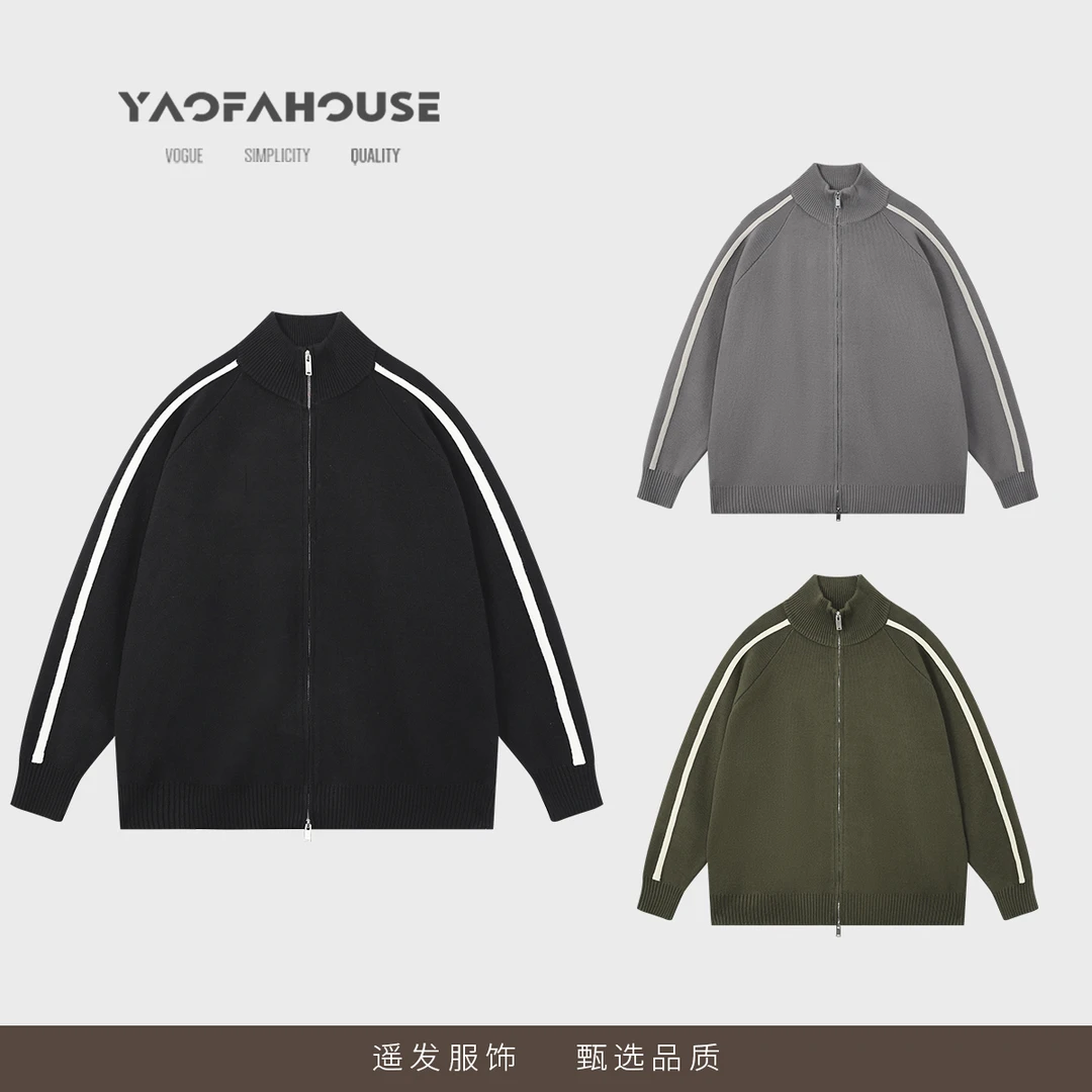 【经典织带撞色毛衣开衫外套】遥发服装新款宽松休闲针织衫毛衣9935