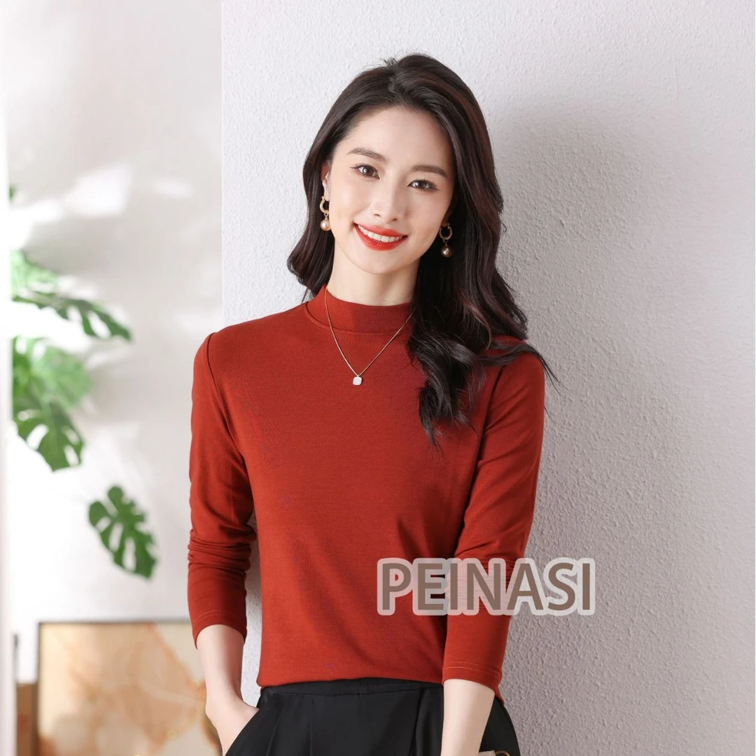 网红小立领打底衫女内搭秋季2025年新款洋气白色半高领高品质上衣