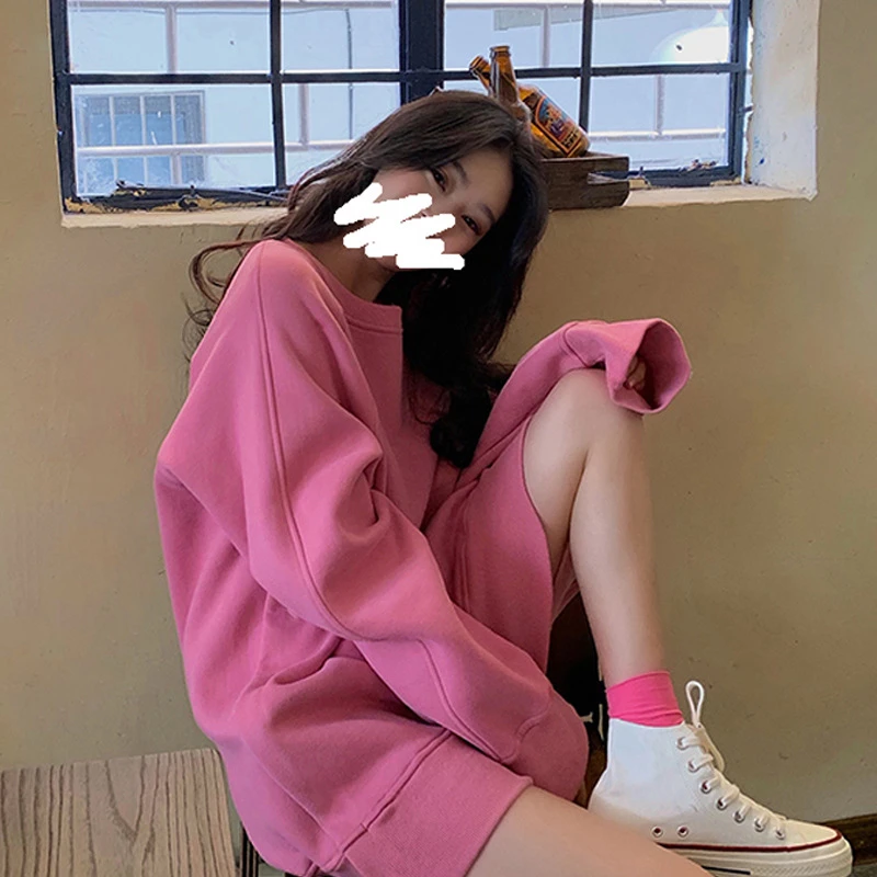 美式复古大版卫衣女春秋款2023新款粉色oversize小众高街潮牌ins