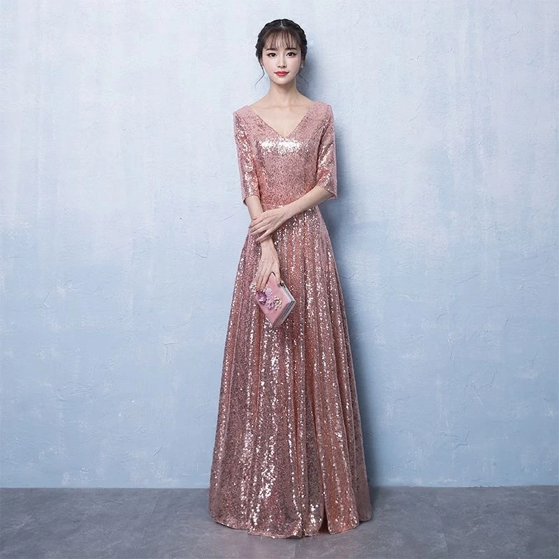 晚礼服女春夏宴会优雅长款显瘦主持人礼服裙演出合唱团比赛亮片气