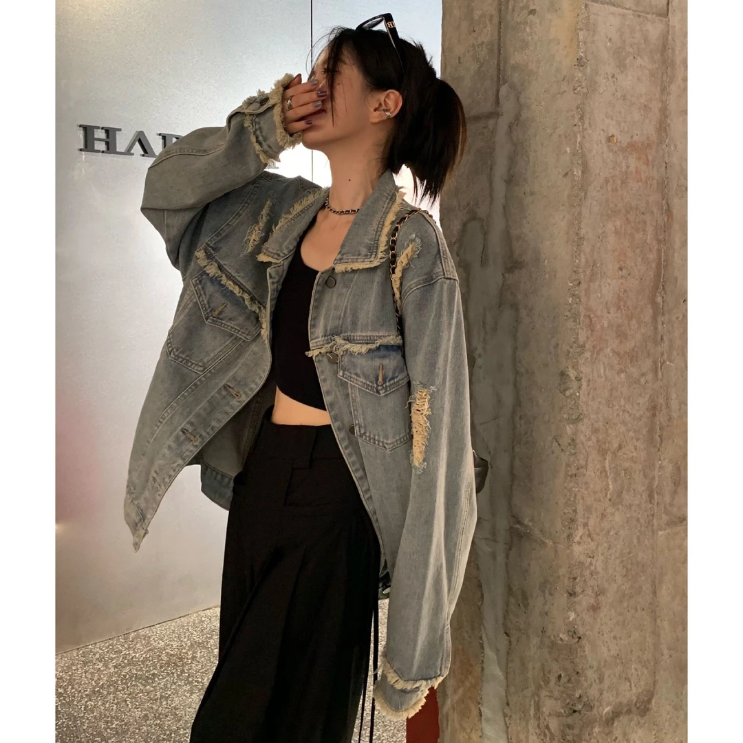 复古新款爆款洋气牛仔外套女春秋宽松休闲百搭工装长袖夹克上衣潮