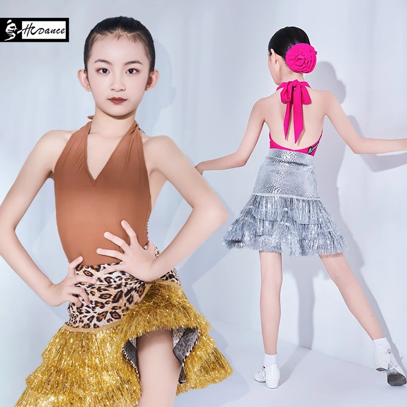 皇朝拉丁舞服女表演服儿童连体上衣舞蹈服练功服少儿训练服 H6309