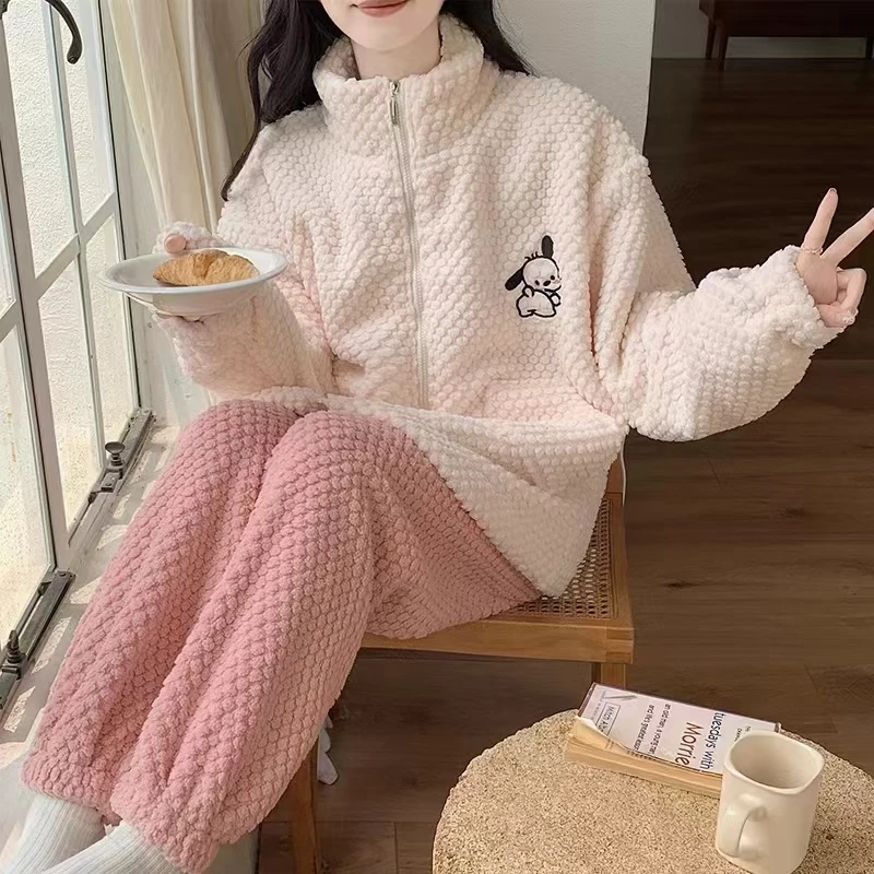 玫瑰绒睡衣女秋冬季可外穿帕恰狗卡通2024新款家居服套装