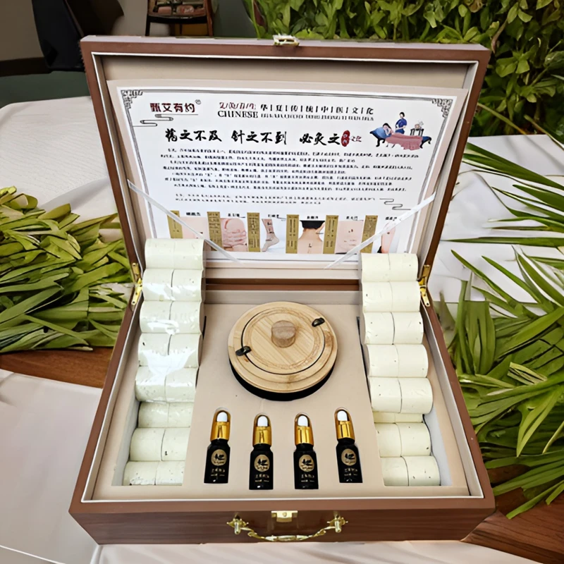 实木艾灸罐高端礼盒专用罐艾灸美容走罐器具盒陶瓷家用莲花艾灸罐