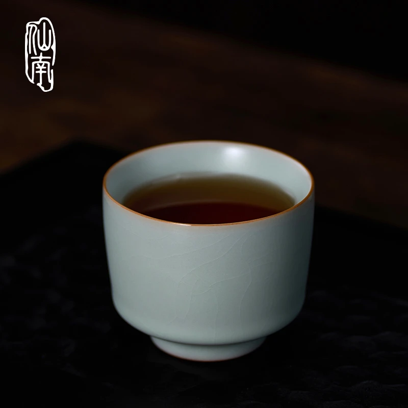 仙南汝窑茶杯主人杯品茗杯马蹄杯陶瓷可养开片复古家用高档送礼