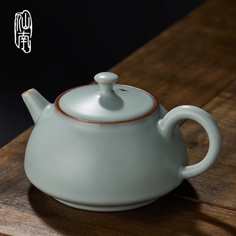 仙南汝窑天青色茶壶大容量陶瓷复古汝瓷开片釉原矿釉高档送礼