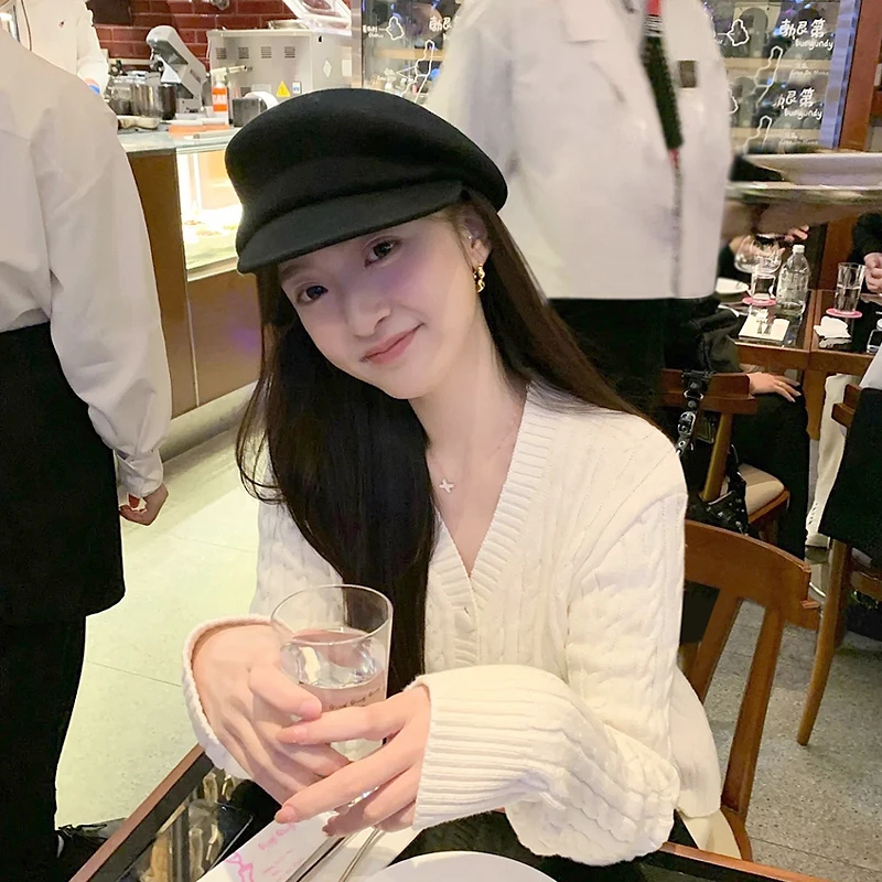 秋冬羊毛呢帽鸭舌帽女韩版显脸小不对称贝雷帽复古英伦礼帽ins潮