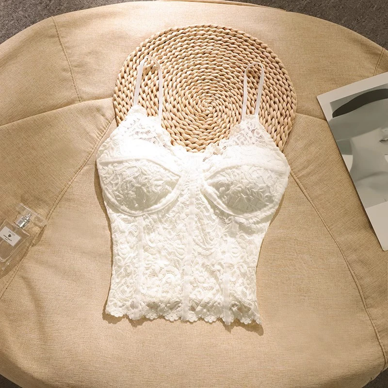 法式辣妹高级感显瘦蕾丝吊带背心女内搭带胸垫外穿纯欲风无袖上衣