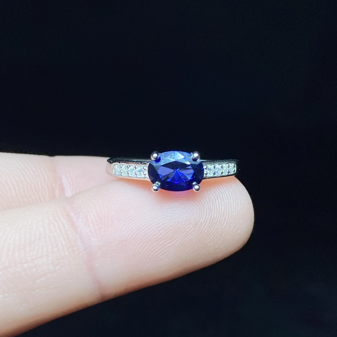 培育蓝宝石【小北好物】培育蓝宝石戒指13-17QH199X22【约4*6mm】