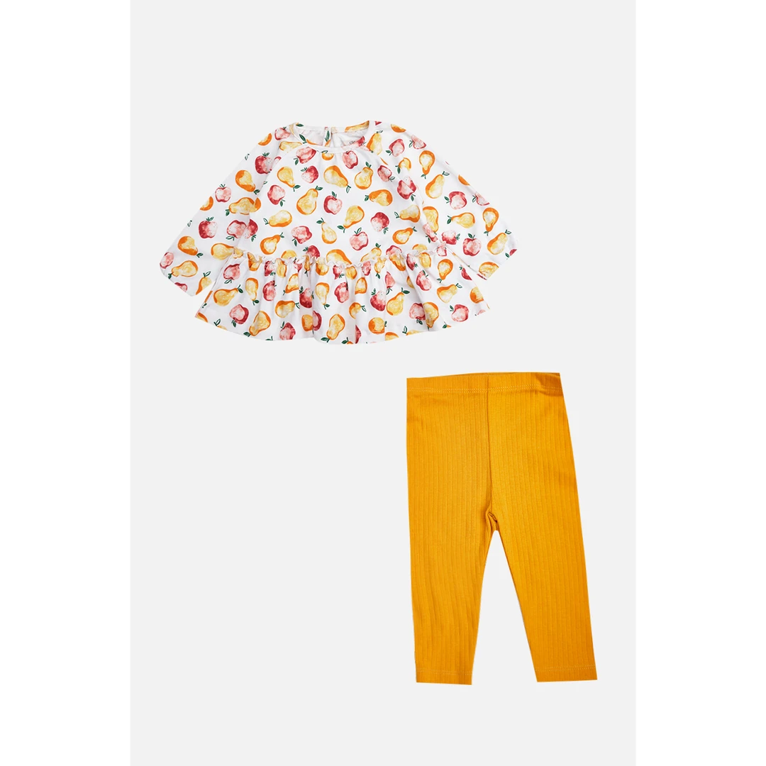 外贸单 2024年女宝春秋新款 满印水果甜美风长袖裙式上衣长裤套装