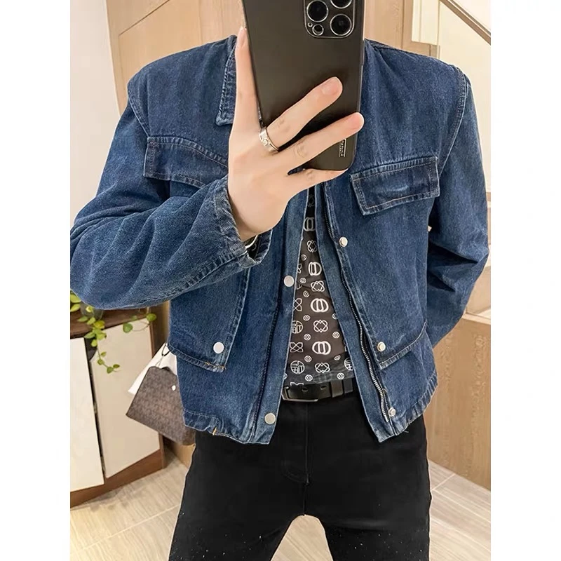 设计感短款马甲夹克套装男潮ins春秋宽松休闲百搭牛仔外套两件套