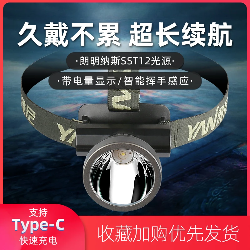 雅尼612X头灯强光充电超亮头戴式手电筒超长续航锂电矿灯超轻小号