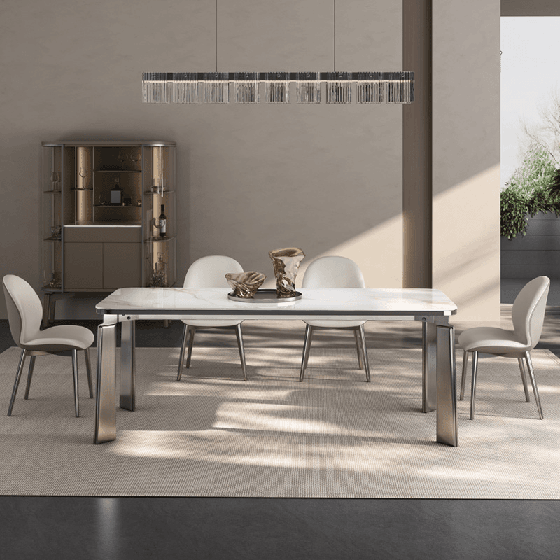 意式轻奢岩板餐桌椅组合现代简约高端奢石家用小户型长方形吃饭桌