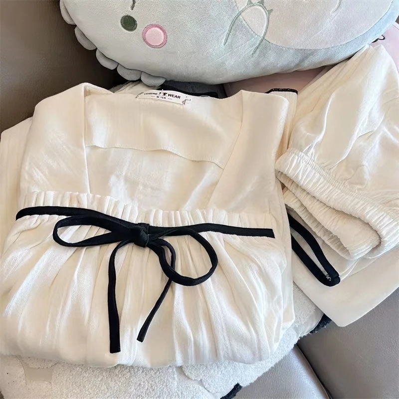 睡衣女士春秋季新款纯棉长袖ins简约高级感可外穿甜美家居服套装