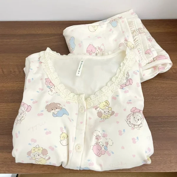 自带胸垫德绒睡衣女款秋冬加厚开衫日系可爱长袖套装防凸点家居服