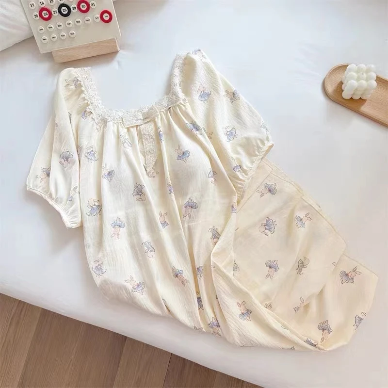 奶乎乎可外穿短袖带胸垫睡裙女夏季薄棉可爱连衣裙睡衣女士家居服