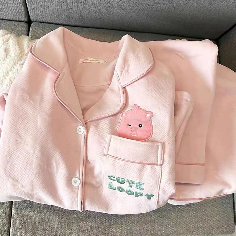 日系可爱loopy睡衣i女秋冬季空气棉夹层网红卡通长袖可外穿家居服