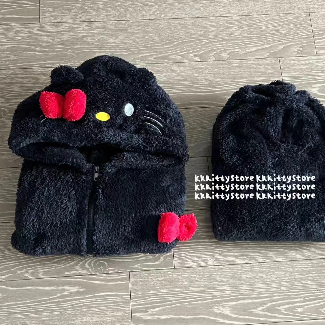 韩版卡通HelloKitty珊瑚绒连帽睡衣女冬季加厚毛绒家居服套装大码