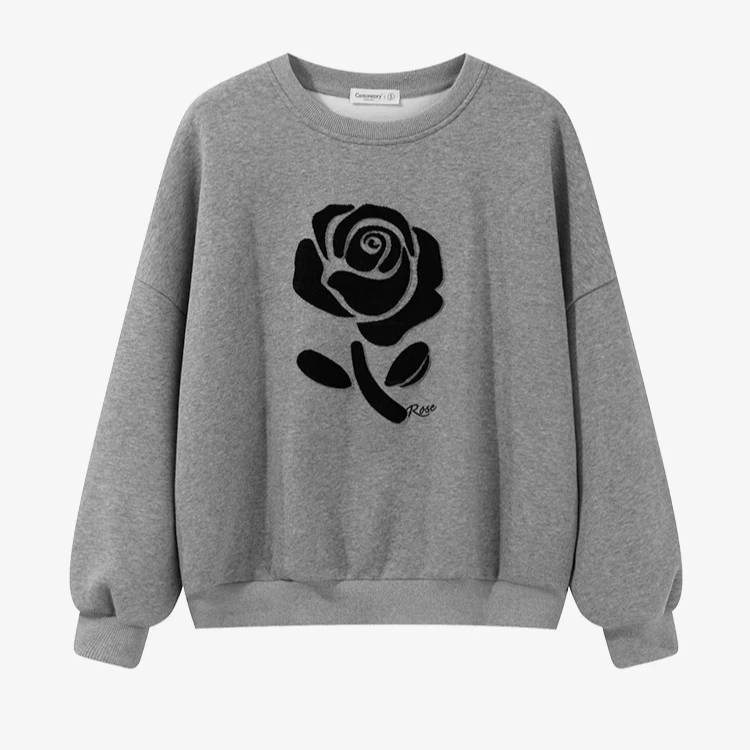 羊城故事-玫瑰提花刺绣圆领长袖卫衣休闲宽松加绒上衣Y41045721