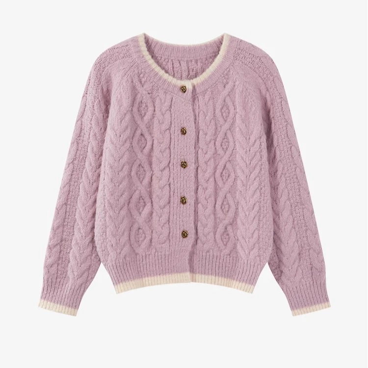 【现现专场】韩系圆领麻花设计毛衣开衫防风保暖上衣Y40944469