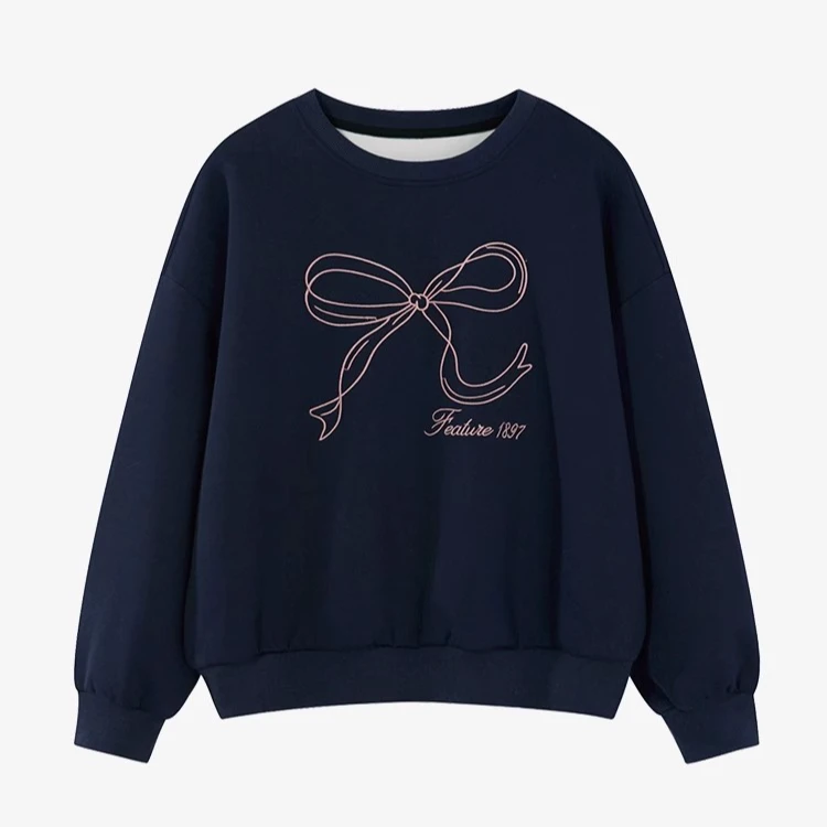 羊城故事-甜美大蝴蝶结刺绣卫衣新款简约休闲撞色上衣 Y41045281