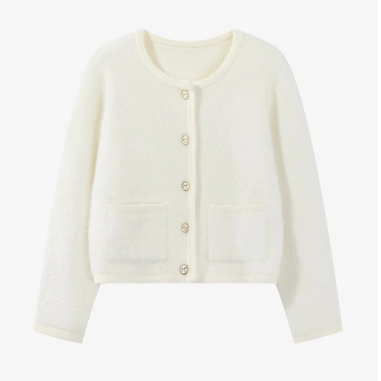 【现现】气质百搭圆领针织开衫女2024秋季宽松遮肉上衣Y40944444