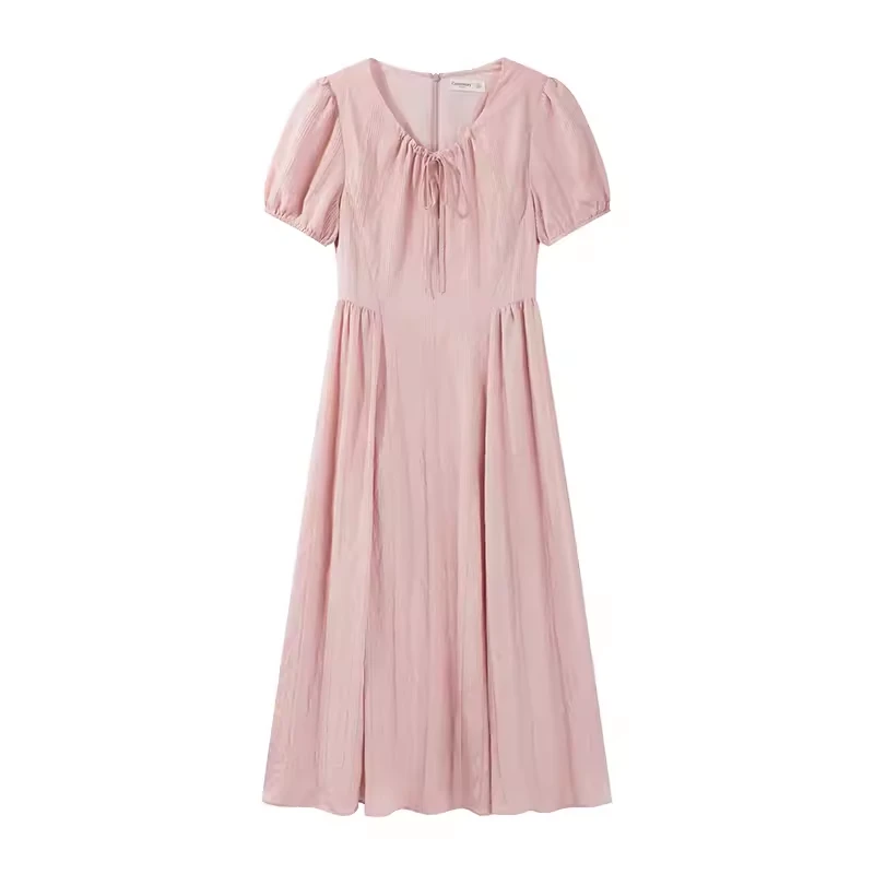 【现现】温柔浪漫粉色连衣裙夏季甜美收腰显瘦长裙Y40642482轻奢