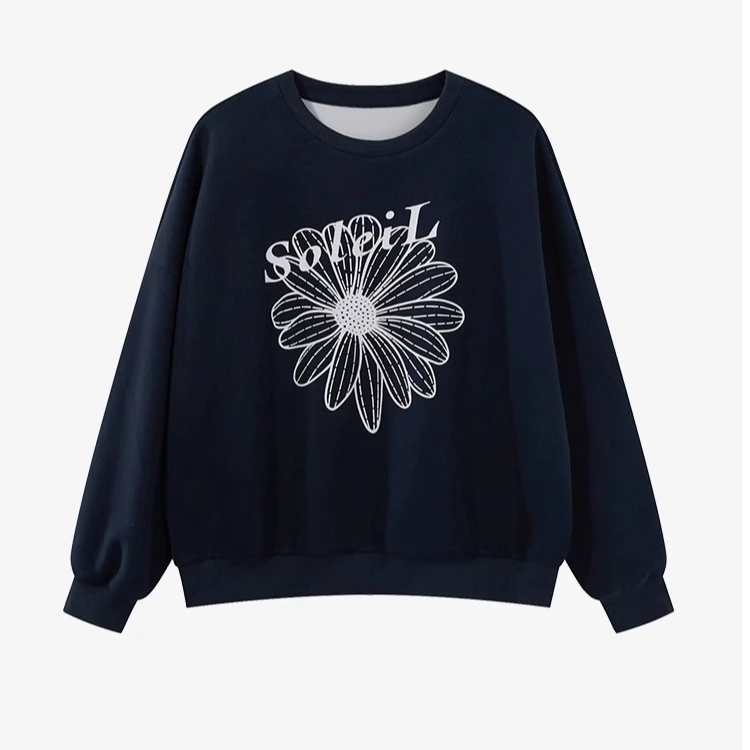 【现现】美式复古圆领印花卫衣早秋新款拼接宽松上衣Y40944520