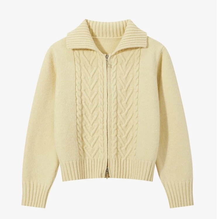 羊城故事-韩系慵懒风复古双头拉链麻花翻领毛衣开衫Y41247042