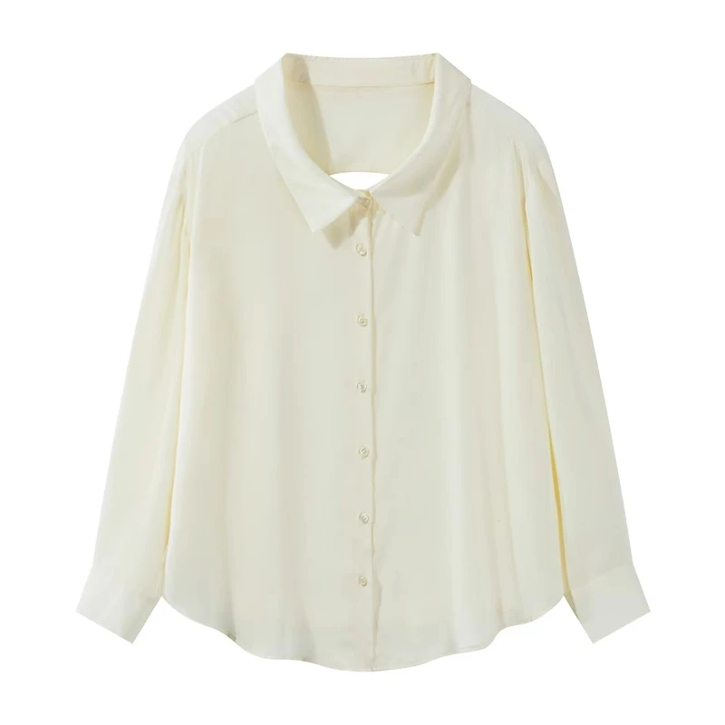 【现现】冰凉感百搭衬衫夏季舒服软滑宽松杏色衬衣Y40642755-HJ