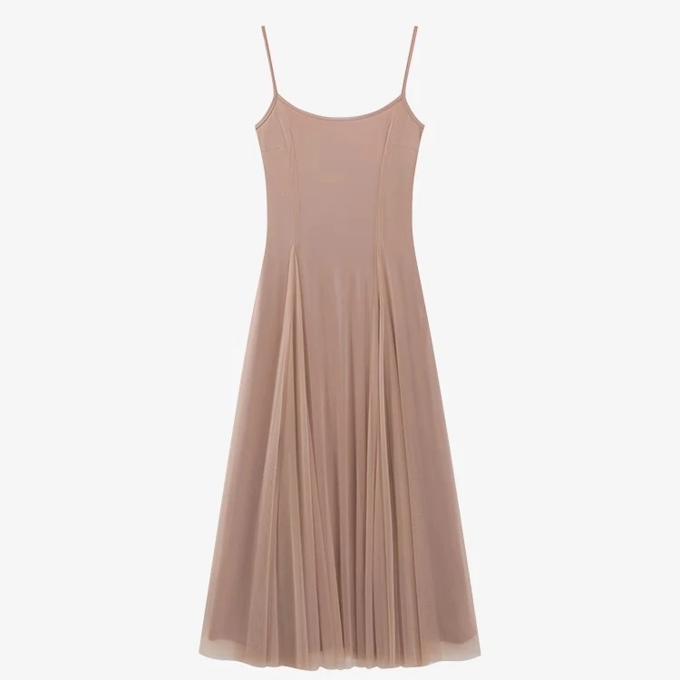 【现现】温柔风网纱吊带连衣裙女2024秋高腰遮跨a字裙Y40944433