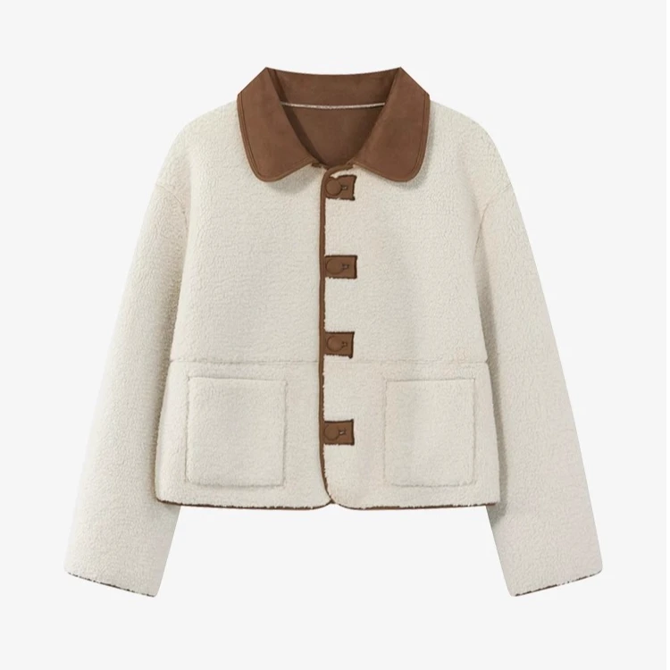 羊城故事-双面穿复古翻领短外套秋冬宽松显瘦气质上衣Y41045280-A