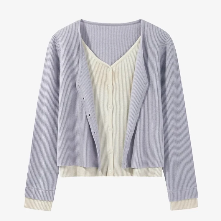 【羊城故事】初秋氛围感假两件针织衫女2024早秋新款修身Y40843877