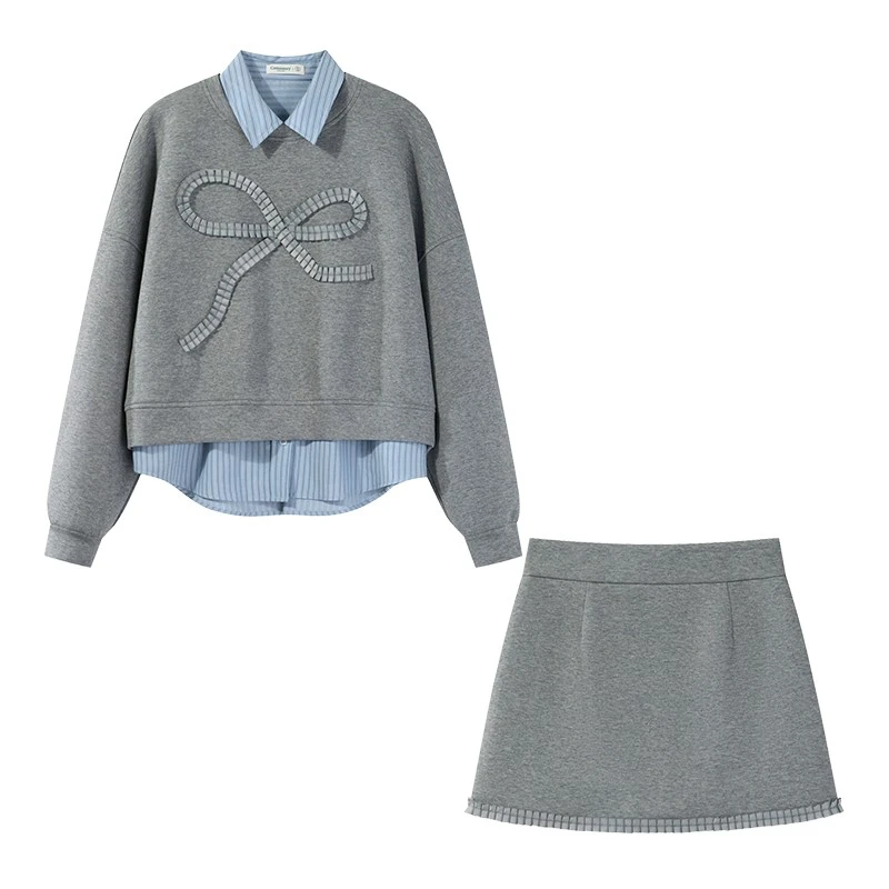 【羊城故事】早秋韩系灰色卫衣套装秋季减龄套装半身裙Y40944486