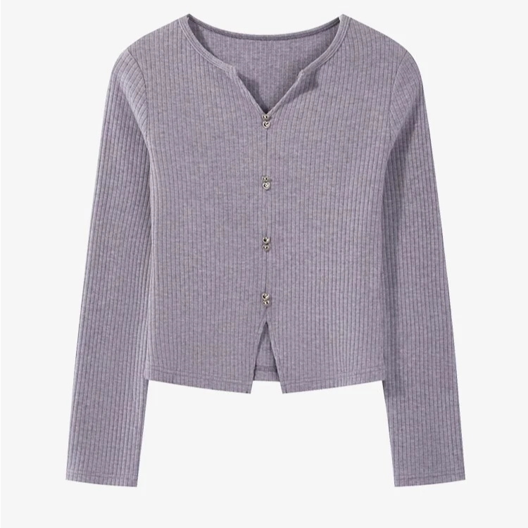 羊城故事-正肩缩褶长袖毛针织衫修身显瘦短款甜美上衣Y41045550-A