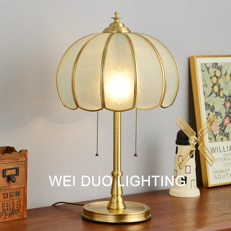 全铜复古台灯高级感卧室床头灯美式简约中古新中式客厅书房氛围灯