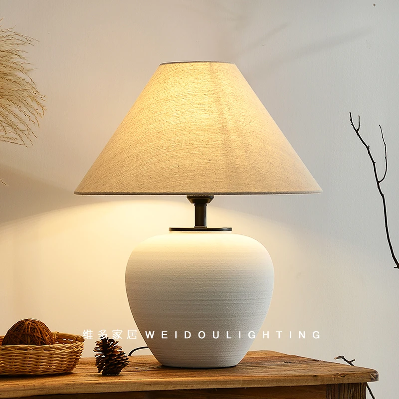 侘寂风台灯床头灯卧室民宿酒店客厅设计师日式复古风陶罐装饰摆件