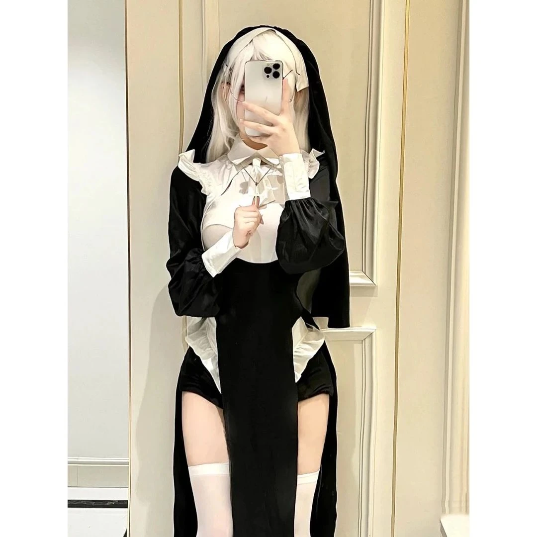 修女服cos女装性感变装显瘦女仆制服大码赫本风旗袍万圣节套装