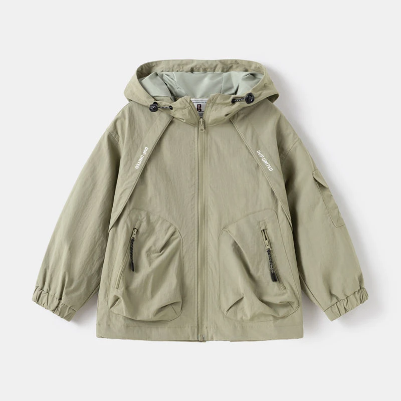 三防面料 外贸童装儿童户外防水冲锋衣 中大童男童帅气连帽拉链衫