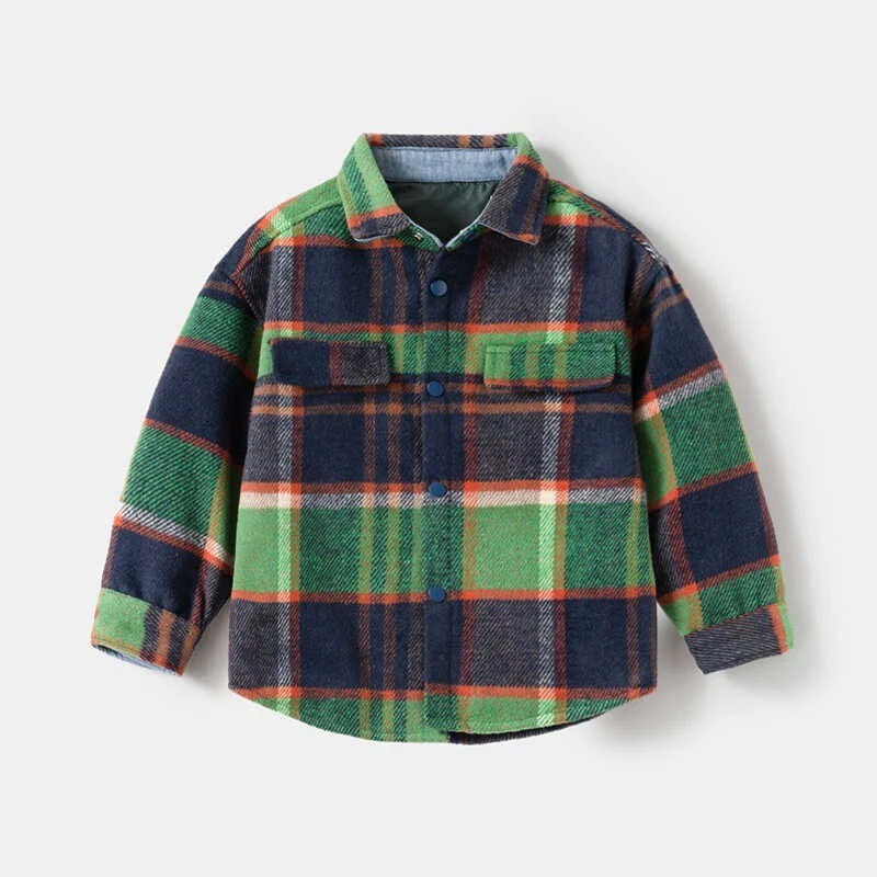 外贸童装男童加厚长袖衬衫外套潮 中大童儿童毛呢格子衬衣秋冬款