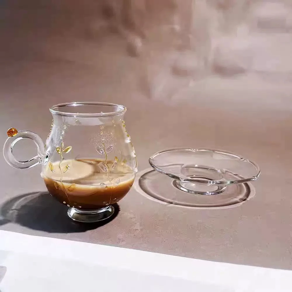 与鹿  手做高硼硅玻璃紫藤花茶杯套装