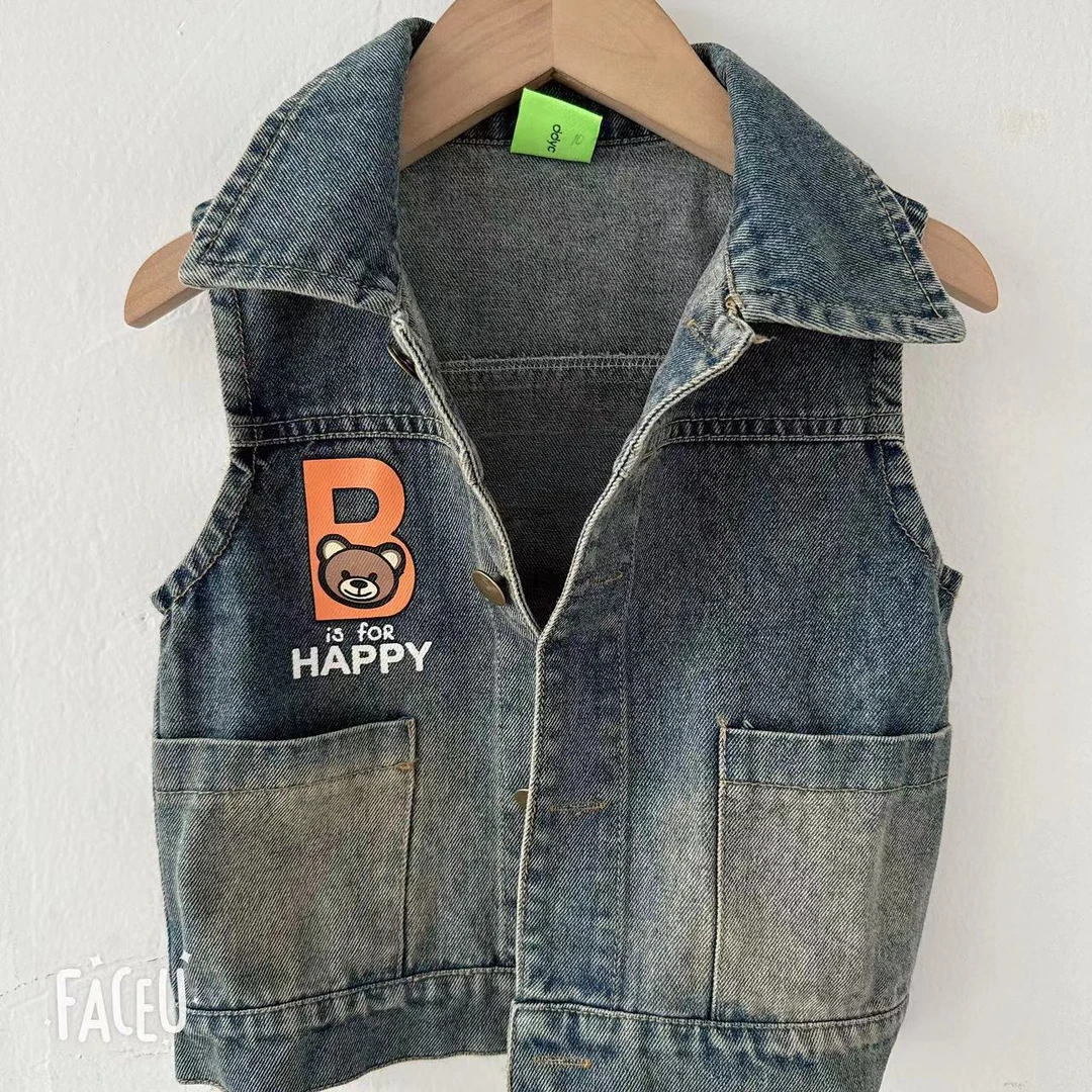 男童牛仔马甲春秋2024新款儿童坎肩背心外穿帅气炸街小男孩