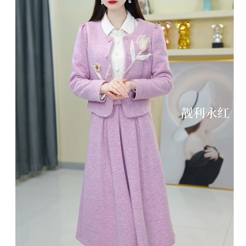 【连衣裙+外套】A650图片色套装优雅气质时尚减龄显瘦秋冬设计感