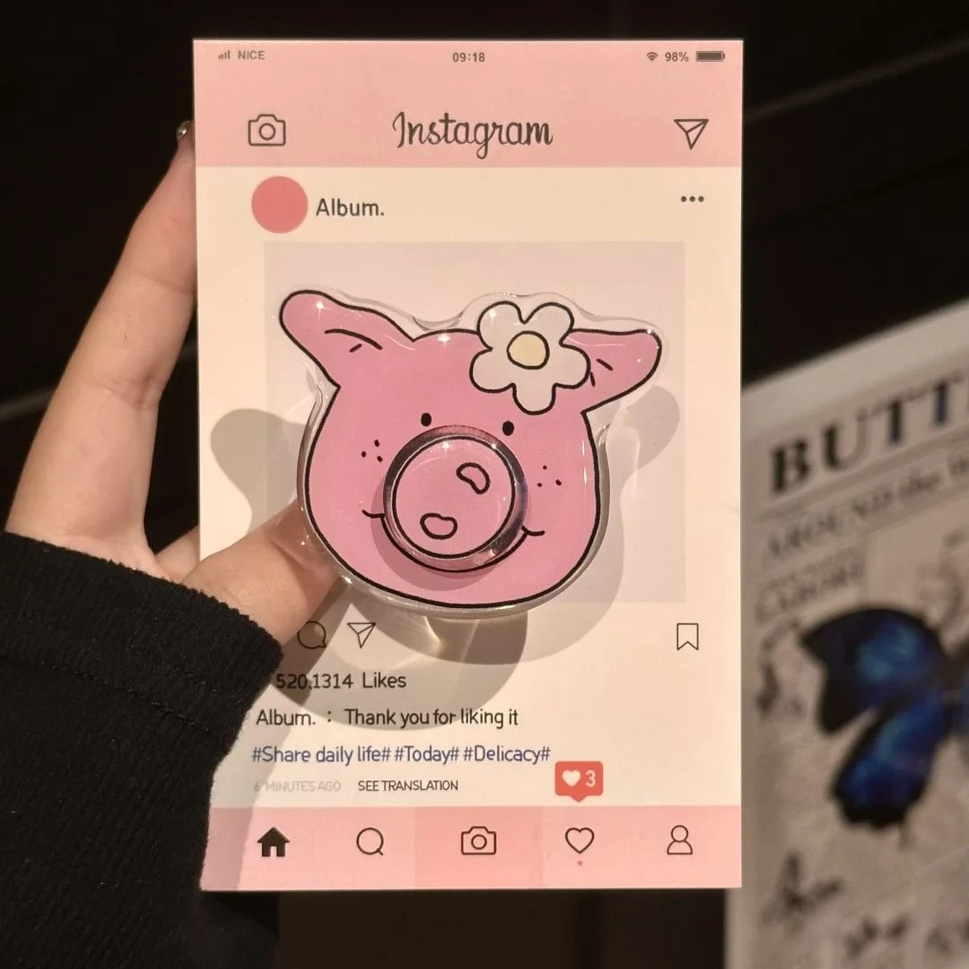 小红书同款小花玛莎猪猪气囊手机支架自粘懒人神器伸缩可爱便携式