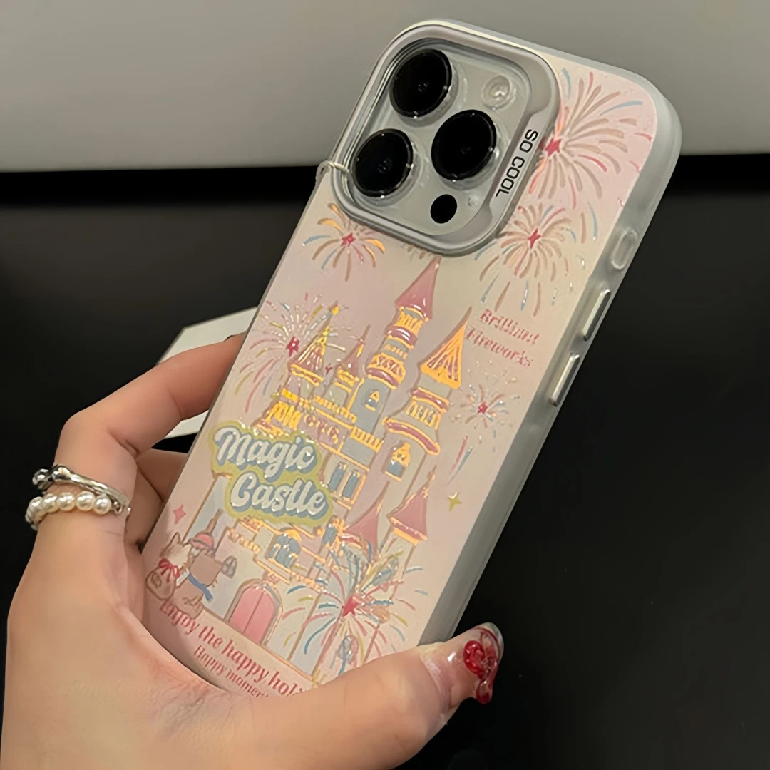 适用于苹果华为OPPO/VIVO彩银壳蓝系城堡 ins小米/IQOO小众手机壳