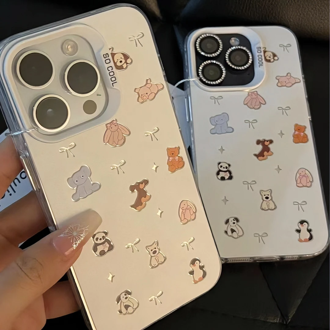 适用于苹果华为OPPO/VIVO彩银壳ins动物蝴蝶结小米IQOO小众手机壳
