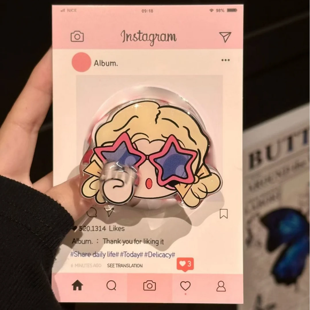 小红书同款星星眼镜朴彩英气囊手机支架爆自粘懒人神器可爱便携式